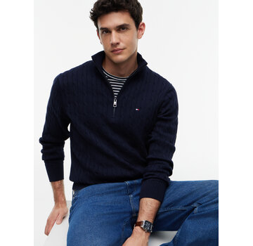 Tommy Hilfiger Tommy Hilfiger Half Zip Trui Classic Cotton Cable Zip Mock Navy Blue (MW0MW36532 - DW5)