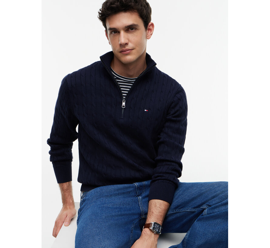 Tommy Hilfiger Half Zip Trui Classic Cotton Cable Zip Mock Navy Blue (MW0MW36532 - DW5)