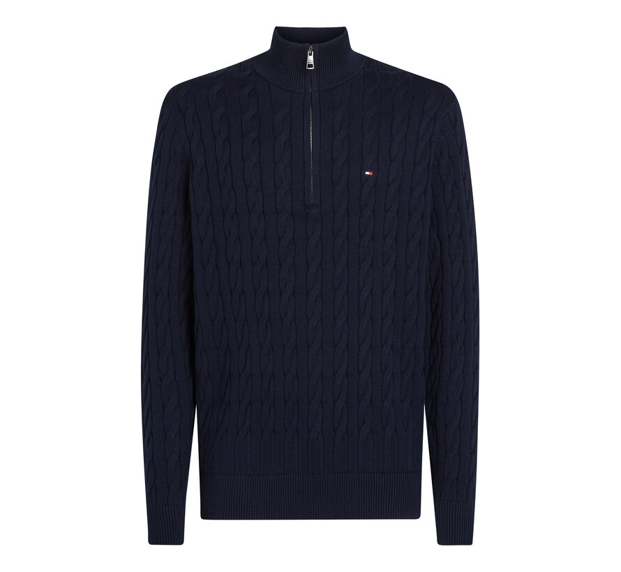 Tommy Hilfiger Half Zip Trui Classic Cotton Cable Zip Mock Navy Blue (MW0MW36532 - DW5)