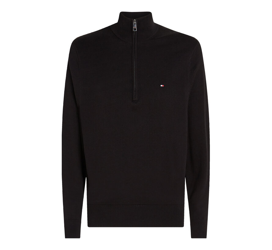 Tommy Hilfiger Half Zip Pullover Essential Cotton Zip Mock Black (MW0MW37331 - BDS)