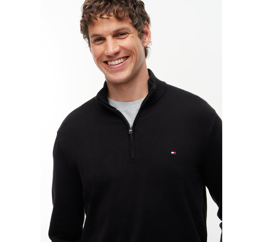 Tommy Hilfiger Half Zip Pullover Essential Cotton Zip Mock Black (MW0MW37331 - BDS)
