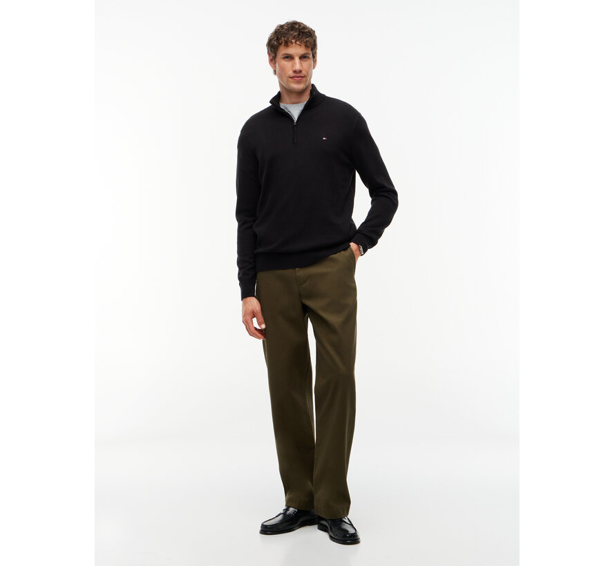 Tommy Hilfiger Half Zip Pullover Essential Cotton Zip Mock Black (MW0MW37331 - BDS)