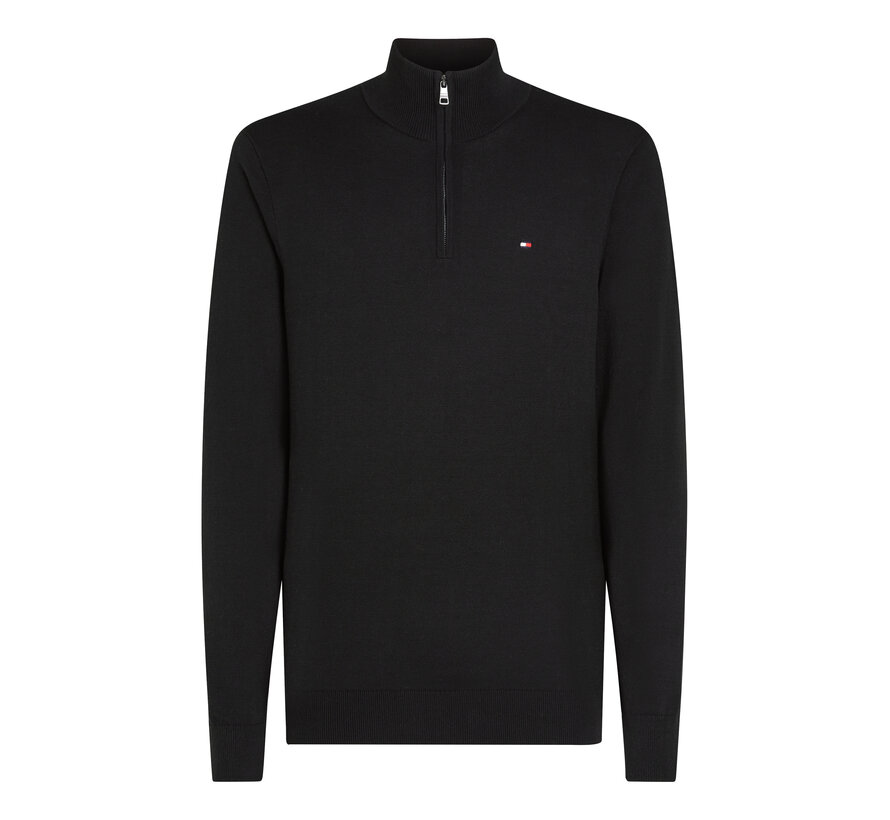 Tommy Hilfiger Half Zip Pullover Essential Cotton Zip Mock Black (MW0MW37331 - BDS)