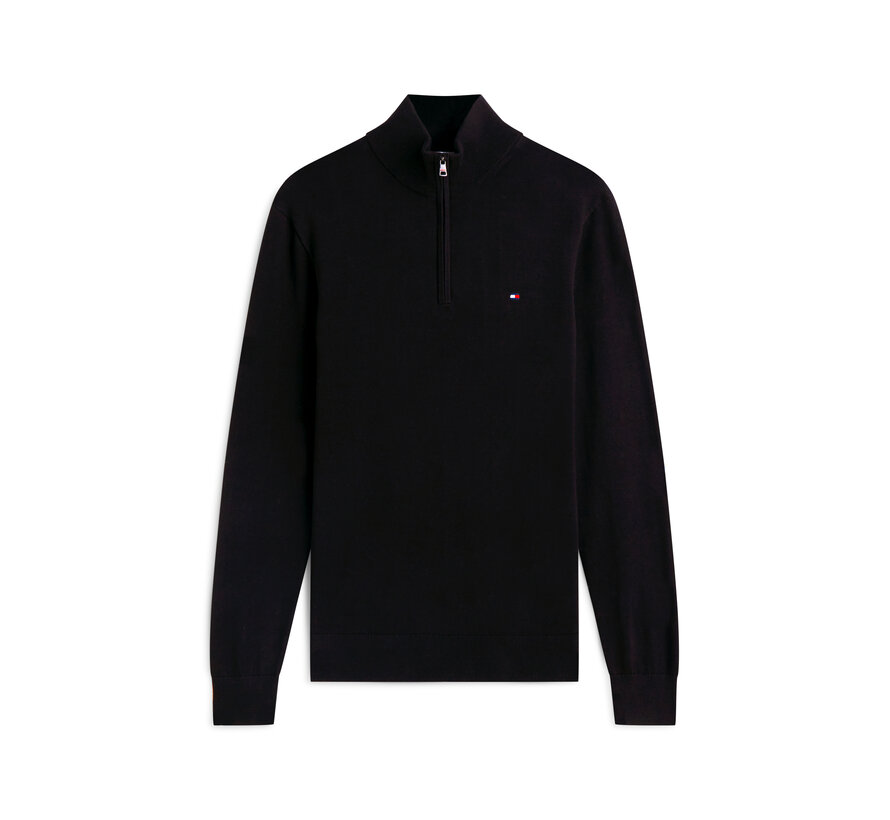 Tommy Hilfiger Half Zip Pullover Essential Cotton Zip Mock Black (MW0MW37331 - BDS)