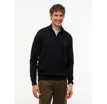 Tommy Hilfiger Tommy Hilfiger Half Zip Pullover Essential Cotton Zip Mock Black (MW0MW37331 - BDS)