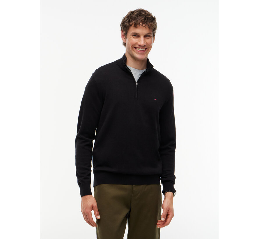 Tommy Hilfiger Half Zip Pullover Essential Cotton Zip Mock Black (MW0MW37331 - BDS)