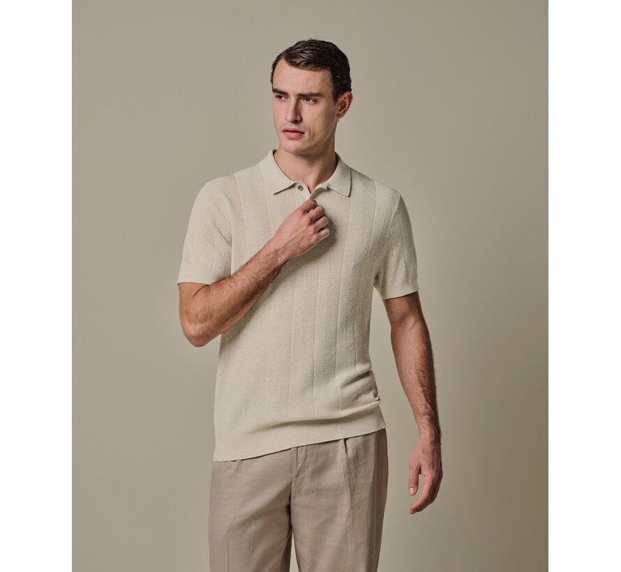Profuomo Polo Visgraat Katoen/Linnen Raw White (PPXD10003D)