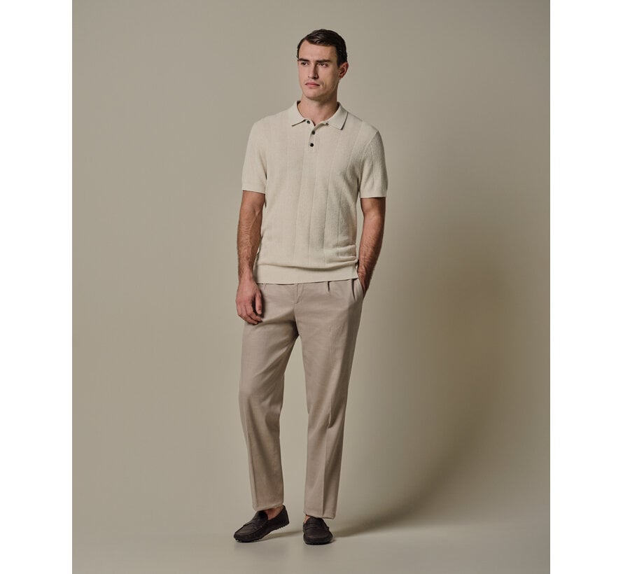 Profuomo Polo Visgraat Katoen/Linnen Raw White (PPXD10003D)