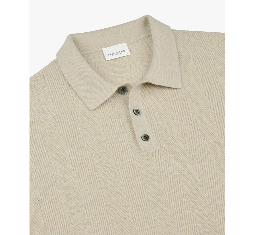 Profuomo Polo Visgraat Katoen/Linnen Raw White (PPXD10003D)