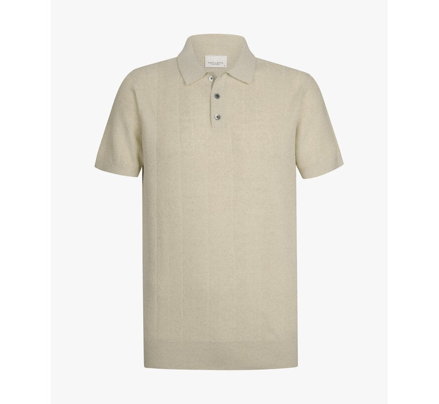 Profuomo Polo Visgraat Katoen/Linnen Raw White (PPXD10003D)