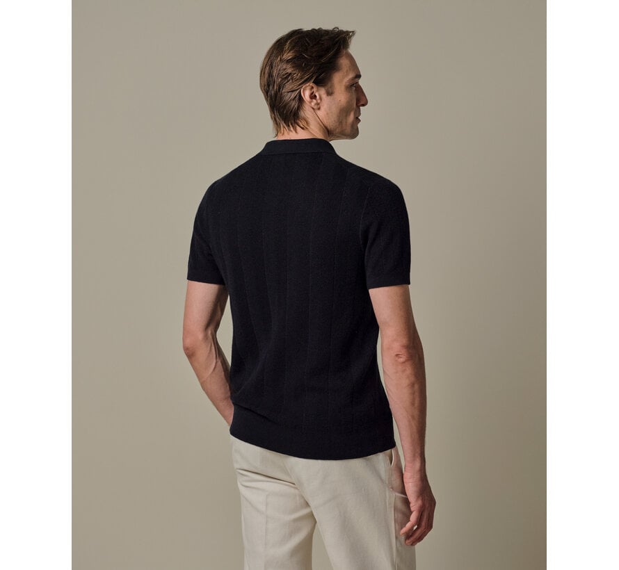 Profuomo Polo Visgraat Katoen/Linnen Navy (PPXD10003A)