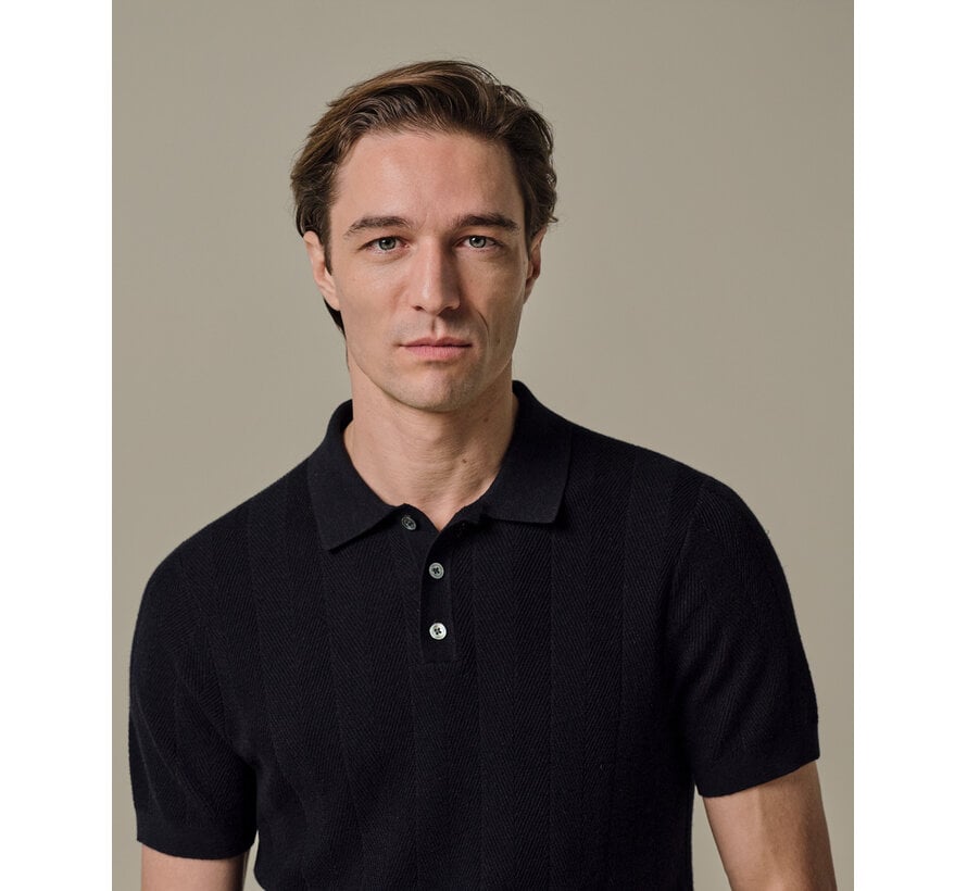 Profuomo Polo Visgraat Katoen/Linnen Navy (PPXD10003A)