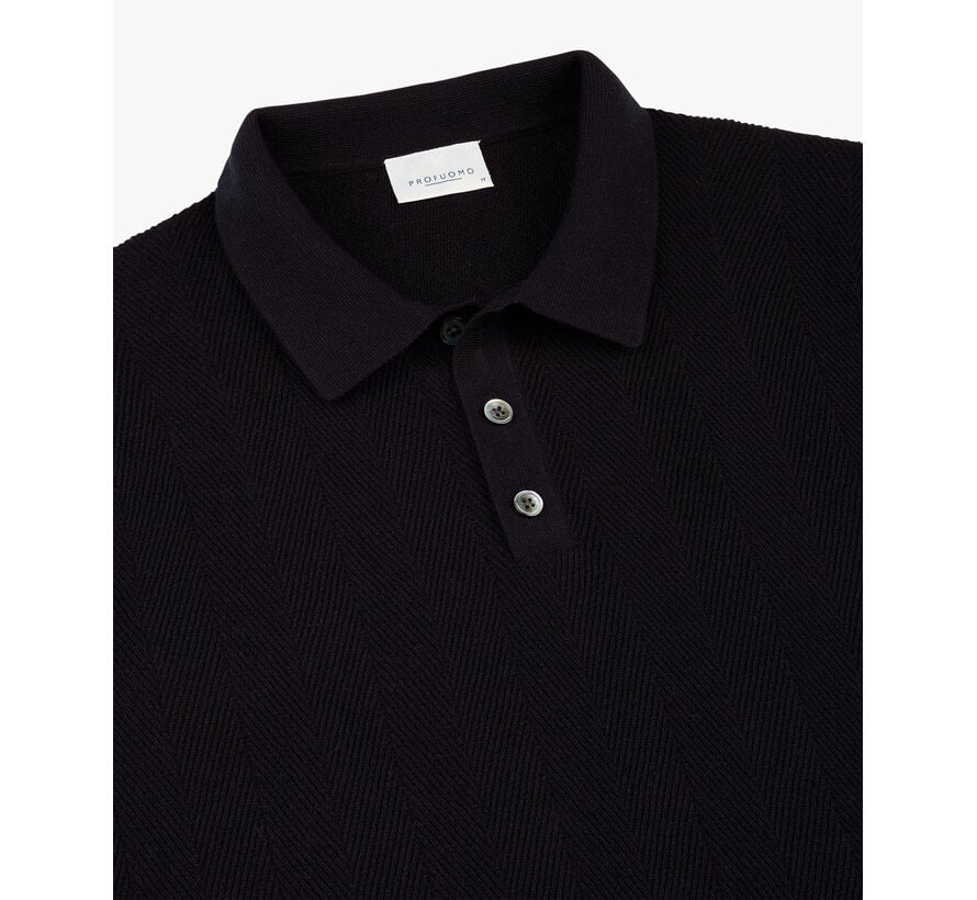 Profuomo Polo Visgraat Katoen/Linnen Navy (PPXD10003A)