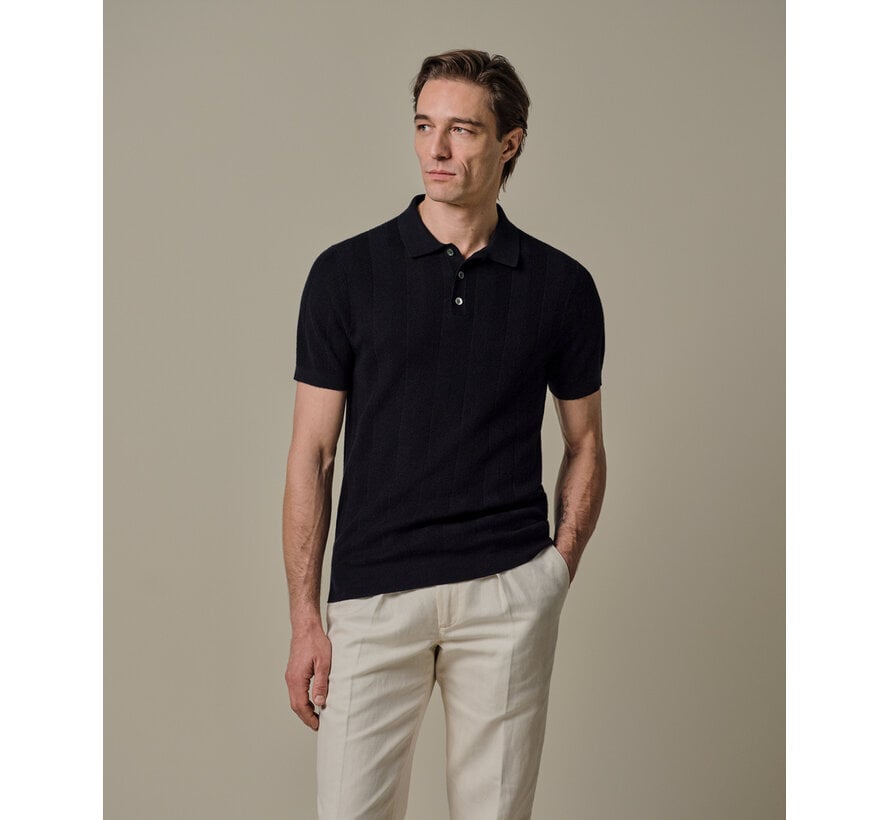 Profuomo Polo Visgraat Katoen/Linnen Navy (PPXD10003A)