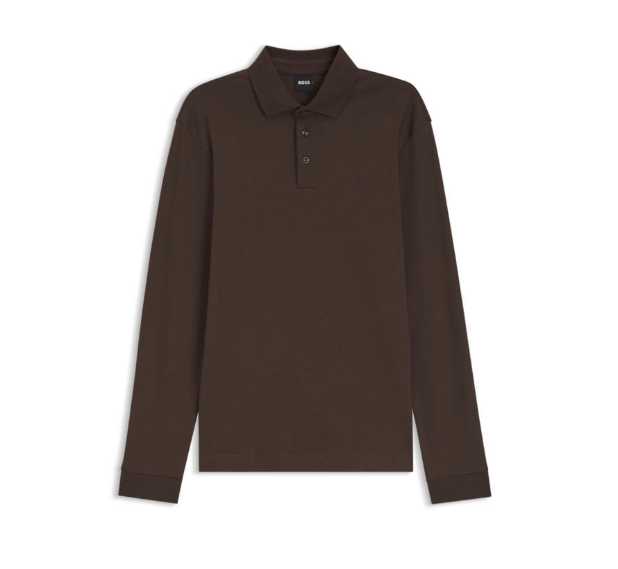 Black Longsleeve Polo Interlock Dark Brown (50468392 - 209)