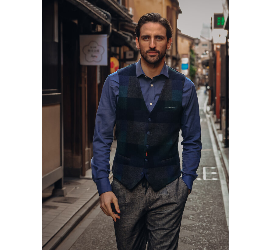 A Fish Named Fred Gilet Waistcoat Bold Check Dark Green (34.142 - 309)