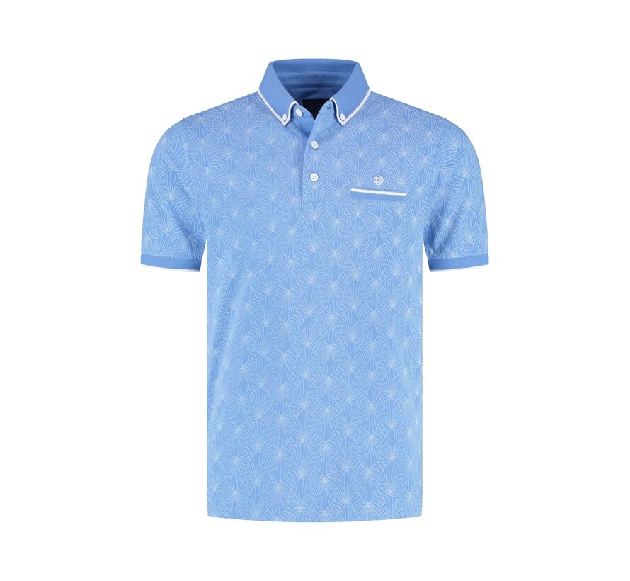 Fellows United Polo Abstract Print Mid Blue (61.3644 - 116)