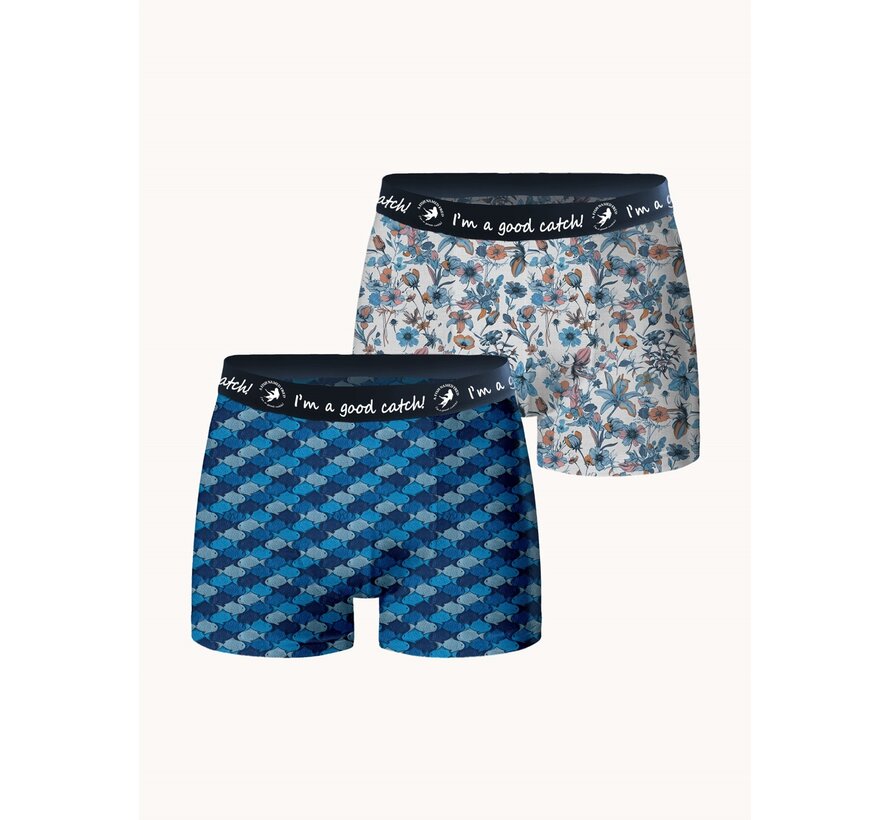 A Fish Named Fred Boxershorts 2Pack Floral Graphic Multicolor Blue (33.266 - 071)