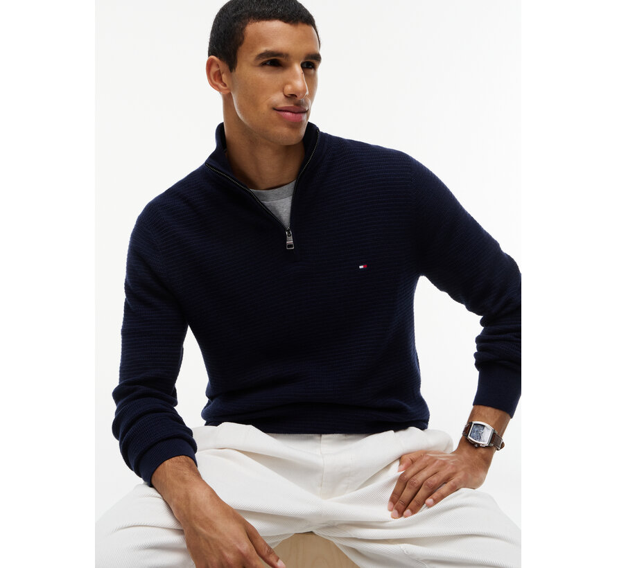 Tommy Hilfiger Half Zip Pullover Structure Cotton/Cashmere Navy (MW0MW44760 - DW5)