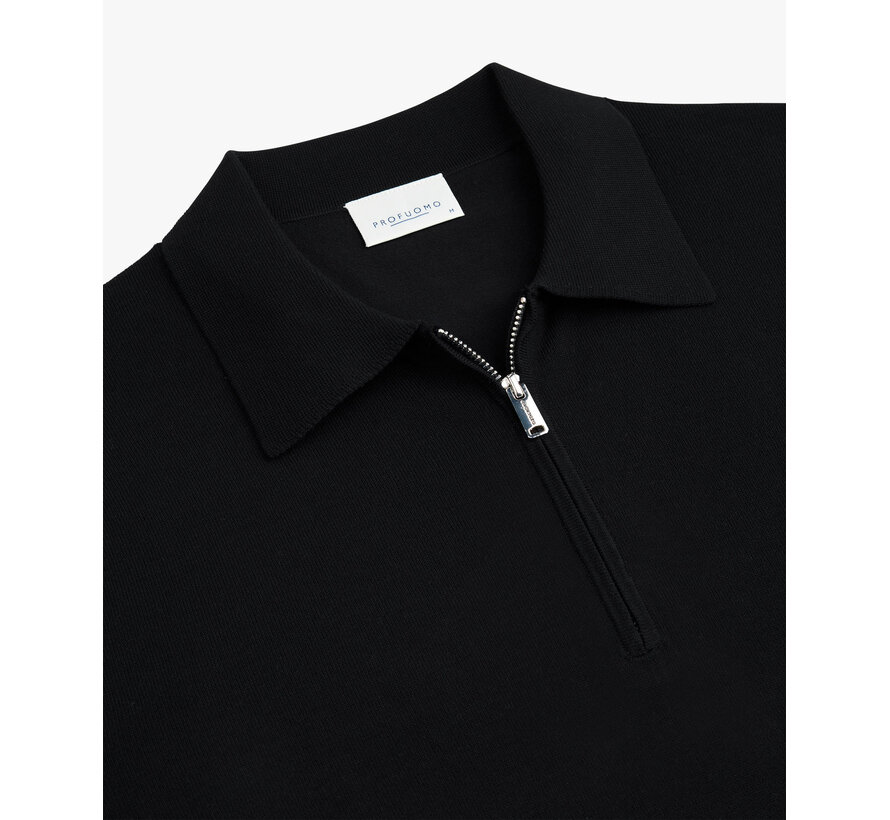 Profuomo Polo Longsleeve Half Zip Black (PPXJ30006B)