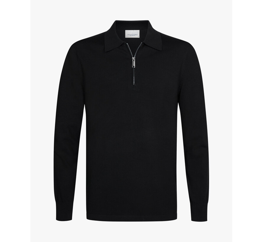 Profuomo Polo Longsleeve Half Zip Black (PPXJ30006B)