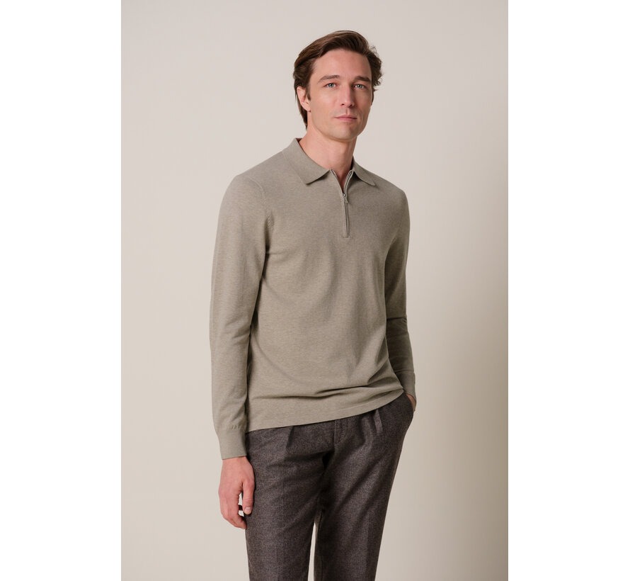 Profuomo Polo Longsleeve Half Zip Beige (PPXJ30006D)