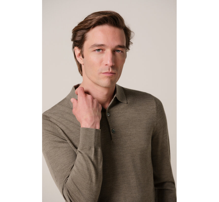 Profuomo Longsleeve Polo Merino Wool Brown (PPXJ30029F)