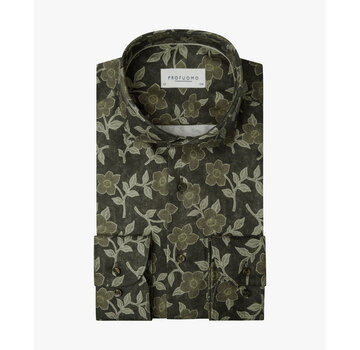 Profuomo Profuomo Overhemd Slim Fit Cutaway Print Brown (PPXH30018A)