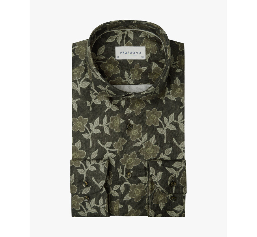 Profuomo Overhemd Slim Fit Cutaway Print Brown (PPXH30018A)