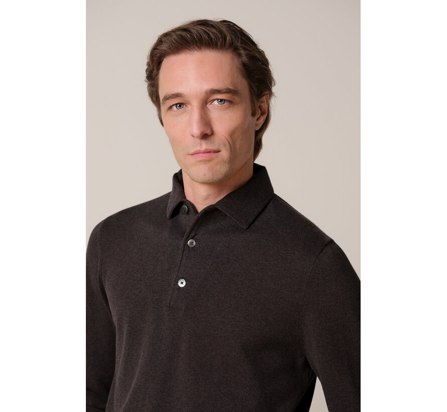Profuomo Longsleeve Polo Regular Fit Luxury Basic One Piece Dark Brown (PPXJ30003E)