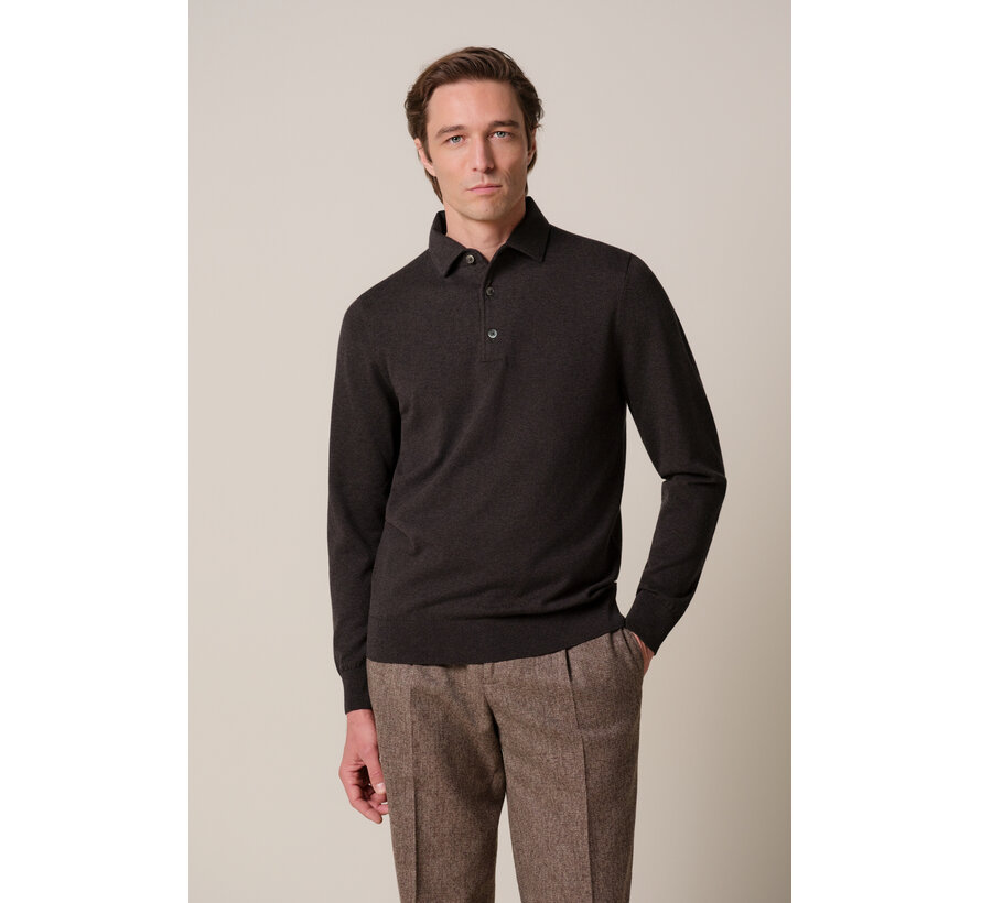 Profuomo Longsleeve Polo Regular Fit Luxury Basic One Piece Dark Brown (PPXJ30003E)