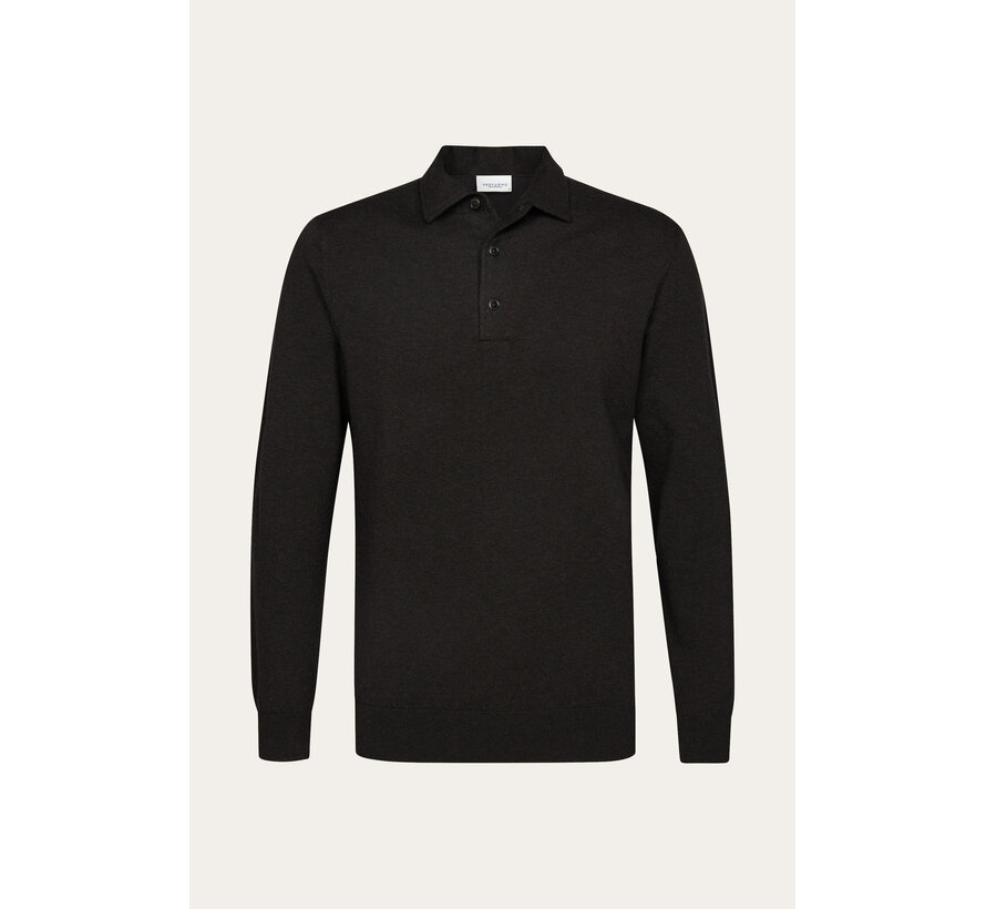 Profuomo Longsleeve Polo Regular Fit Luxury Basic One Piece Dark Brown (PPXJ30003E)