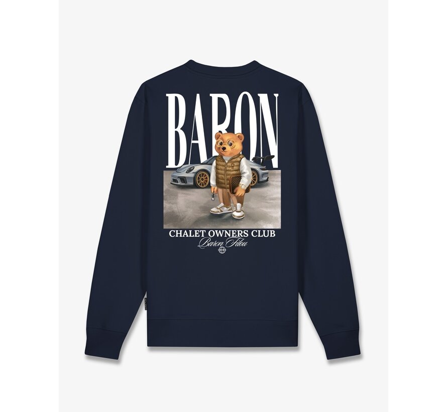 Baron Filou Sweater FW26 Backprint Filou 187 Chalet Owners Club Baron Oxford Blue