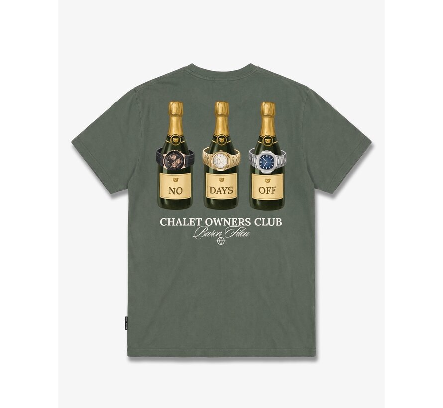 Baron Filou T-S hirt FW26 Oversized Backprint Bottles And Watches Olive Green