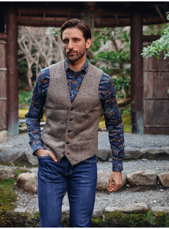 A Fish Named Fred Gilet Waistcoat Brushed Herringbone Sand (34.145 - 205)