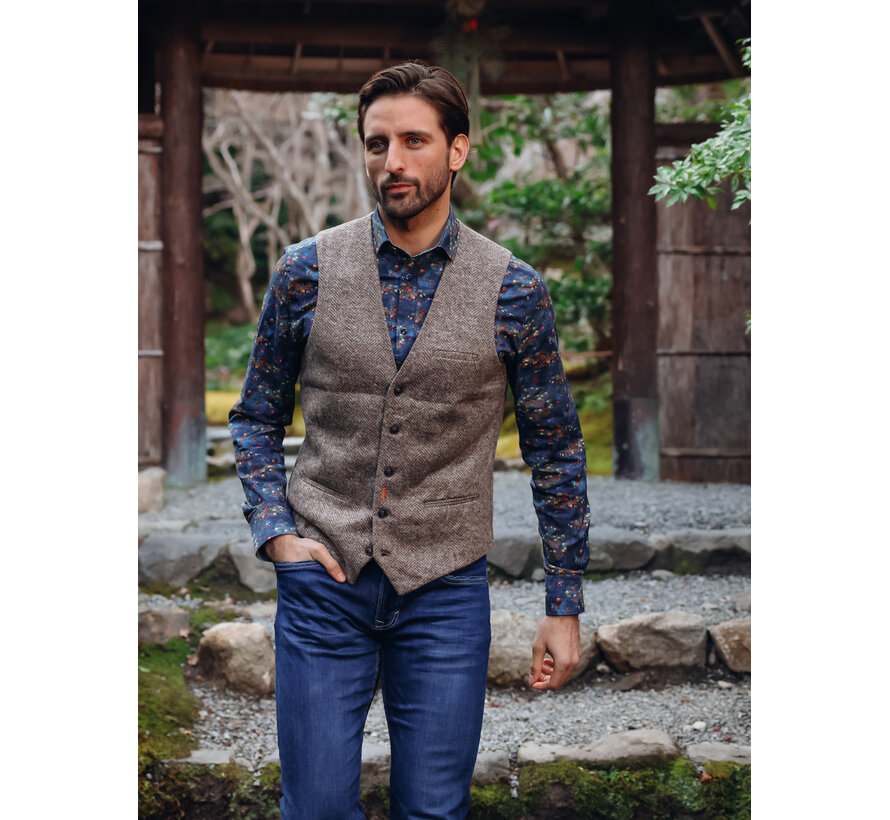 A Fish Named Fred Gilet Waistcoat Brushed Herringbone Sand (34.145 - 205)