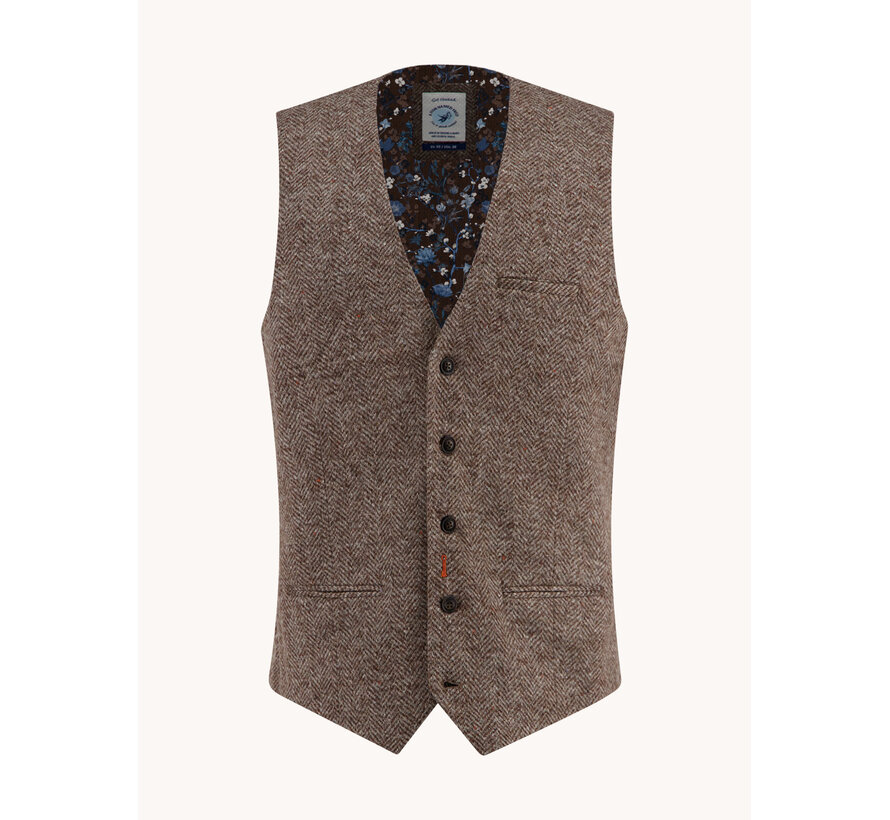 A Fish Named Fred Gilet Waistcoat Brushed Herringbone Sand (34.145 - 205)