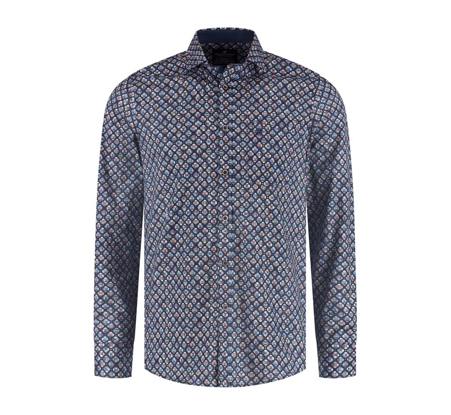 Fellows United Overhemd Triangular Tangle Stretch Mid Blue (62.6518 - 116)