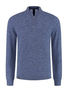Fellows United Pullover Half Zip Fancy Rib Structure Mid Blue (62.1110 - 116)