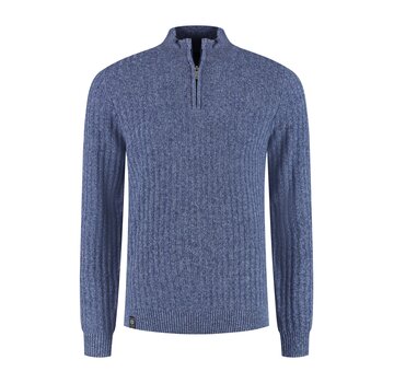Fellows United Fellows United Pullover Half Zip Fancy Rib Structure Mid Blue (62.1110 - 116)