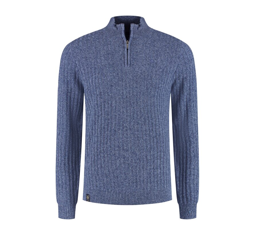 Fellows United Pullover Half Zip Fancy Rib Structure Mid Blue (62.1110 - 116)