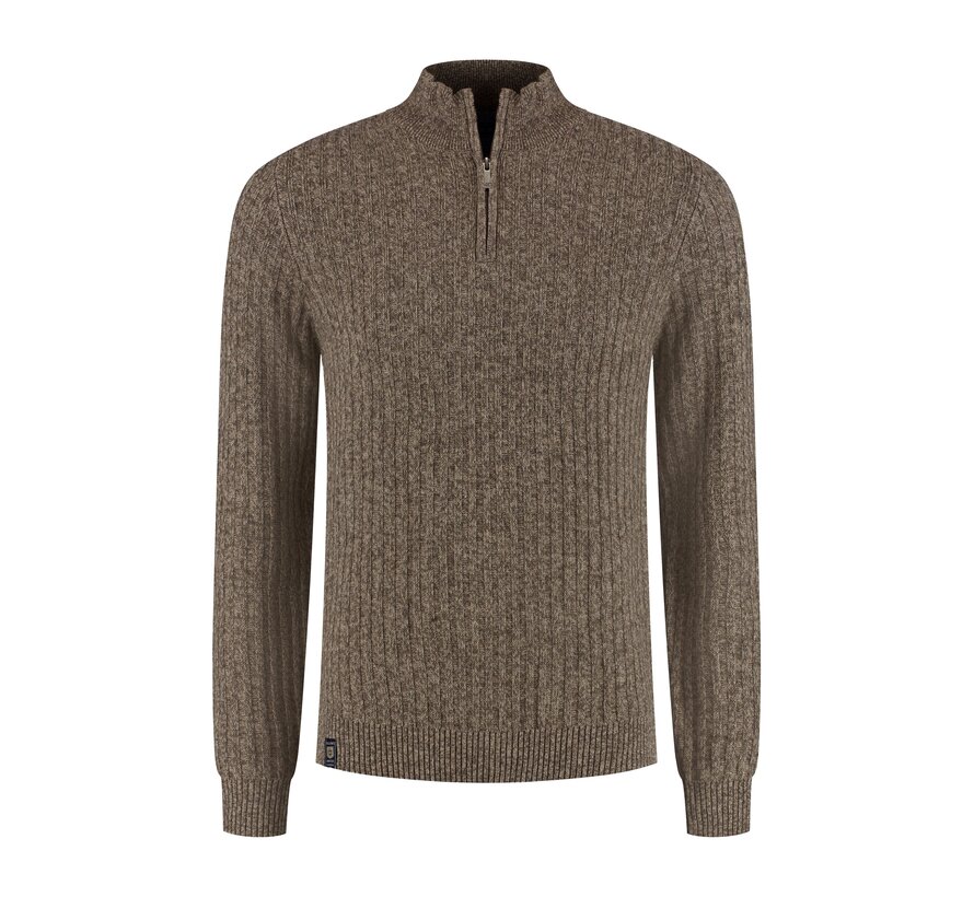 Fellows United Pullover Half Zip Fancy Rib Structure Mid Brown/Bronze (62.1110 - 145)