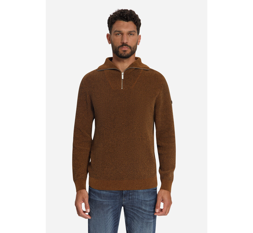 Trui Half Zip High Neck Light Weight Chenille Caramel (33210967SN - 048)