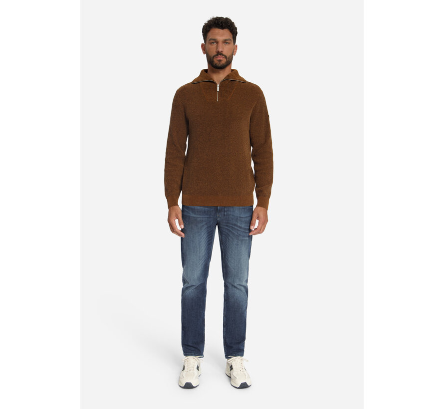 Trui Half Zip High Neck Light Weight Chenille Caramel (33210967SN - 048)