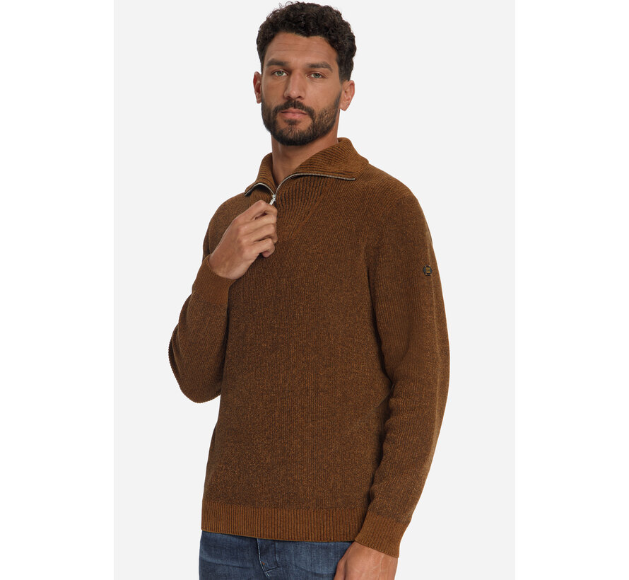 Trui Half Zip High Neck Light Weight Chenille Caramel (33210967SN - 048)