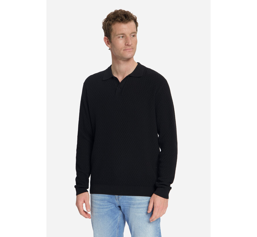No Excess Pullover Polo Buttons Jacquard Knit Black (33230925 - 020)