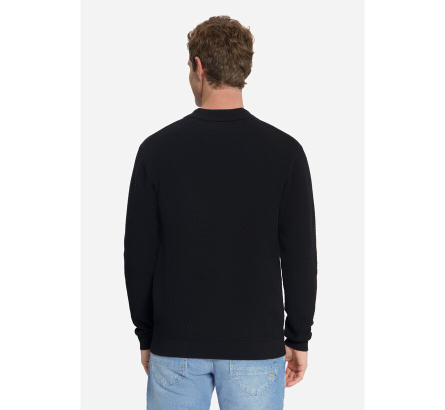 No Excess Pullover Polo Buttons Jacquard Knit Black (33230925 - 020)