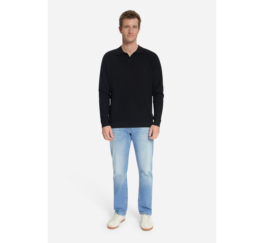 No Excess Pullover Polo Buttons Jacquard Knit Black (33230925 - 020)