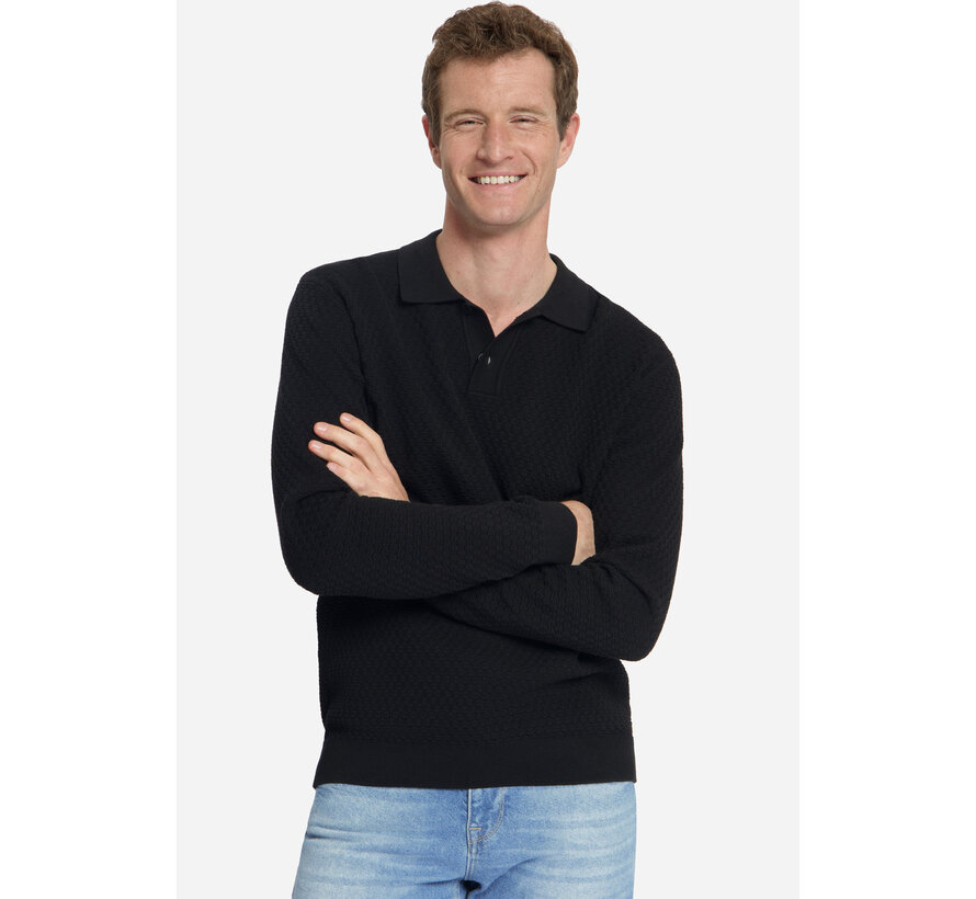 No Excess Pullover Polo Buttons Jacquard Knit Black (33230925 - 020)