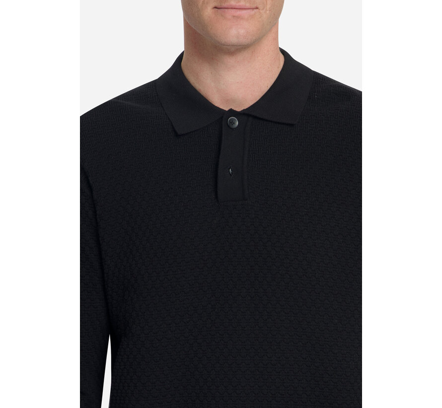 No Excess Pullover Polo Buttons Jacquard Knit Black (33230925 - 020)